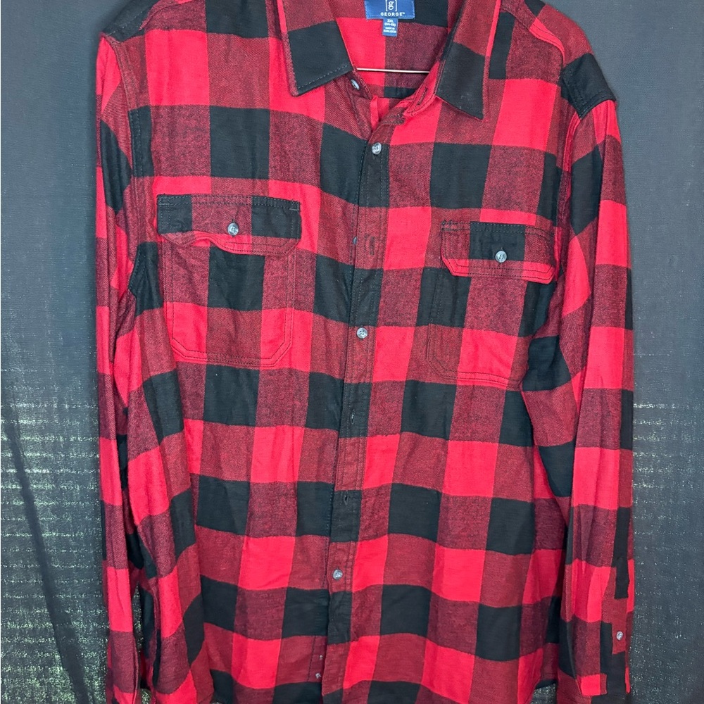 George Red and Black Dress Shirt Buffalo Plaid
